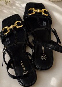 Stylish Black Sandals with Gold Buckle