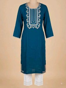 Embroidered Teal Kurta Set
