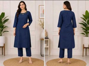 Embroidered Denim Kurta