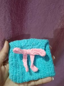 Handmade Knitted Teal Pouch
