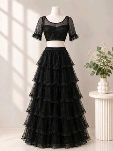 Elegant Black Ruffle Lehenga with odhani