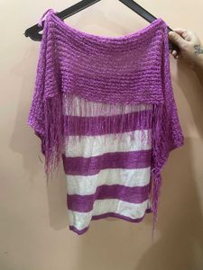 Purple Striped Knit Top with Tassels