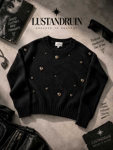 EMBELLISHED BLACK KNIT SWEATER — STUDDED DETAIL
