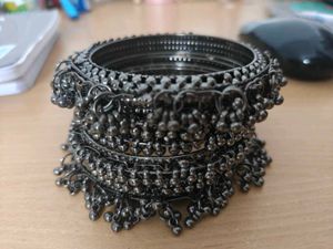 Oxidized Silver Jhumka Bangles