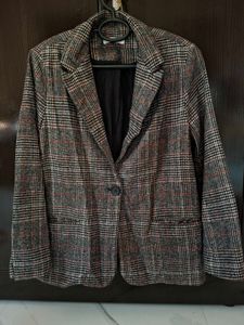 Grey Checked Wool Blend Coat