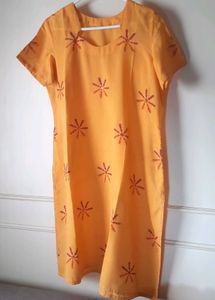 Unused Mango color Pure cotton block print ku
