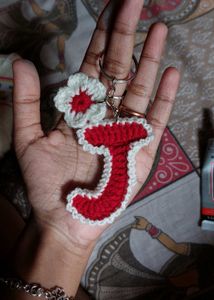 Crocheted Letter Keychain with Flower Charm