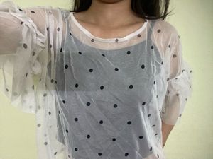 Sheer Polka Dot Top with Ruffle Sleeves