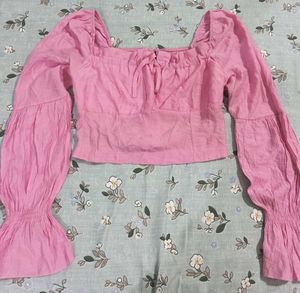 Pink Square Neck Crop Top
