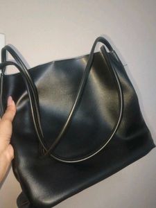 Chic Black Faux Leather Tote Bag
