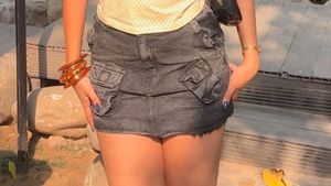 Black Cargo Denim Mini Skirt