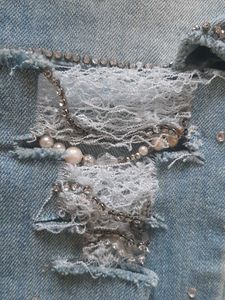 Distressed Jeans with Pearl &amp; Lace Detail