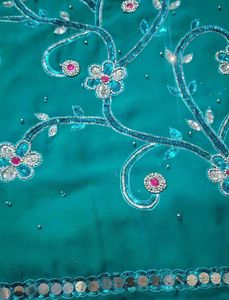 Stunning Teal Embroidered Saree