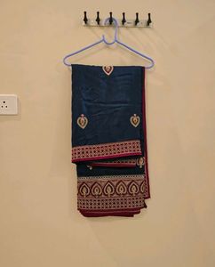 Elegant Embroidered Blue Saree