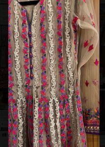 Embroidered Net Kurta Set