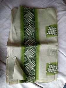 Elegant Cream &amp; Green Saree