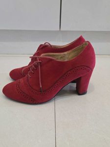 Women's Red Suede Boots with Heels