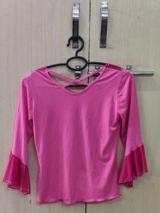 Pink Embellished Bell Sleeve Top