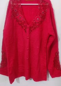Partywear lace work Cardigancarrot pink