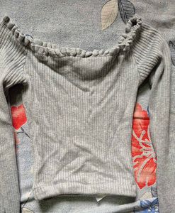 Ribbed Off-Shoulder Long Sleeve Top