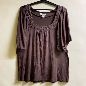 Studded Neckline Brown Top