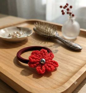 Red Crochet Flower Hair Clip