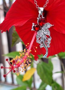 Sparkling Red  & Silver Leaf Flower Pendant