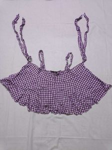Purple Gingham Tie-Strap Crop Top