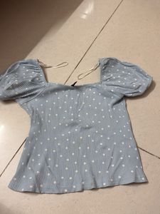 Blue Polka Dot Puff Sleeve Top