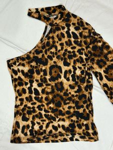 Leopard Print One Shoulder Top
