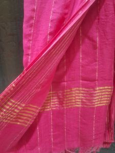 Vibrant Pink Dupatta with Gold Stripes