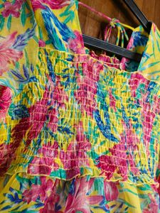 Yellow Floral Smocked Top