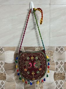 Boho Embroidered Peacock Sling Bag