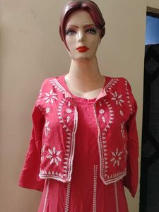 Pink Kurta Set with Embroidered Jacket
