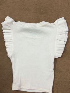 H&amp;M White Ribbed Ruffle Sleeve Top