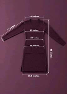 BURGUNDY V NECK KNIT SWEATER DRESS