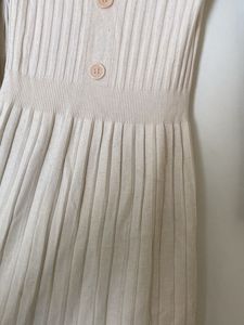 Cream Ribbed Knit Button-Up Midi Dress
