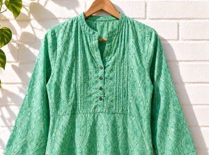 Green Printed Cotton Kurta