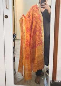 Rangmanch Pure Cotton Bandhni Yellow Dupatta
