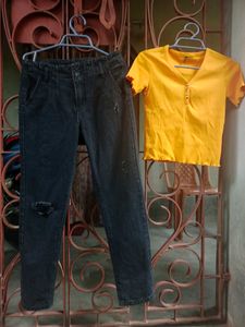 Combo Of Jeans And Crop Top Set