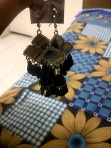 Unique Mirror &amp; Black Dangle Earrings combo