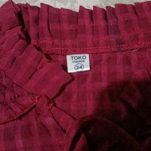 Maroon Textured Puff Sleeve Top