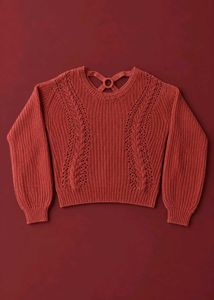 BURGUNDY RED CABLE KNIT V-NECK SWEATER