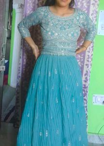 Embellished Teal Crop Blouse