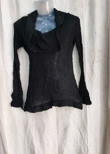 15109. Black Knit Top with Drape Neckline