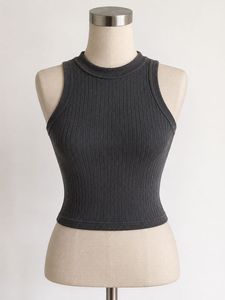 Ribbed Knit Sleeveless Mock Neck Tank Top