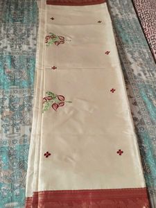 Elegant Cream Saree with Red Border