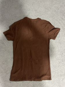 Brown Ribbed Knit T-Shirt