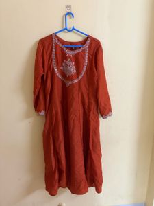 Vibrant Orange Embroidered Kurta Set
