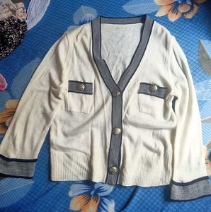 Cream Cardigan with Grey Trim